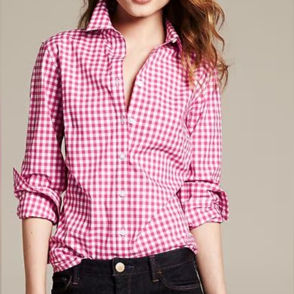 Banana Republic Yellow Checkered Button Down Shirt